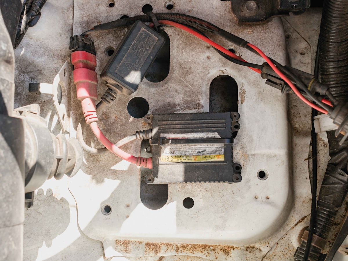 Automotive wiring, connectors and a control module under the bonnet